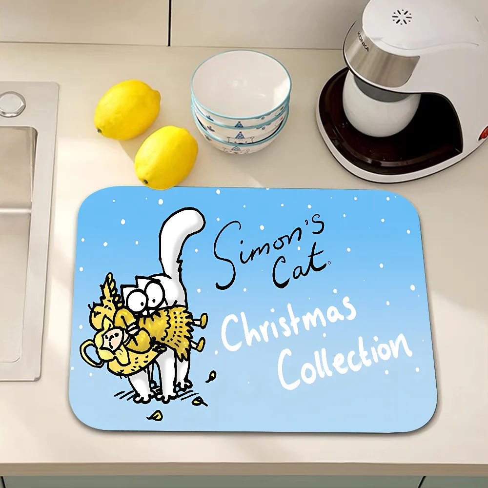 S-Simons C-Cat Absorbent Drain Mat Countertop Dry Mats Printed Coffee Machine Draining Pad Kitchen Table Tableware Placemats 5
