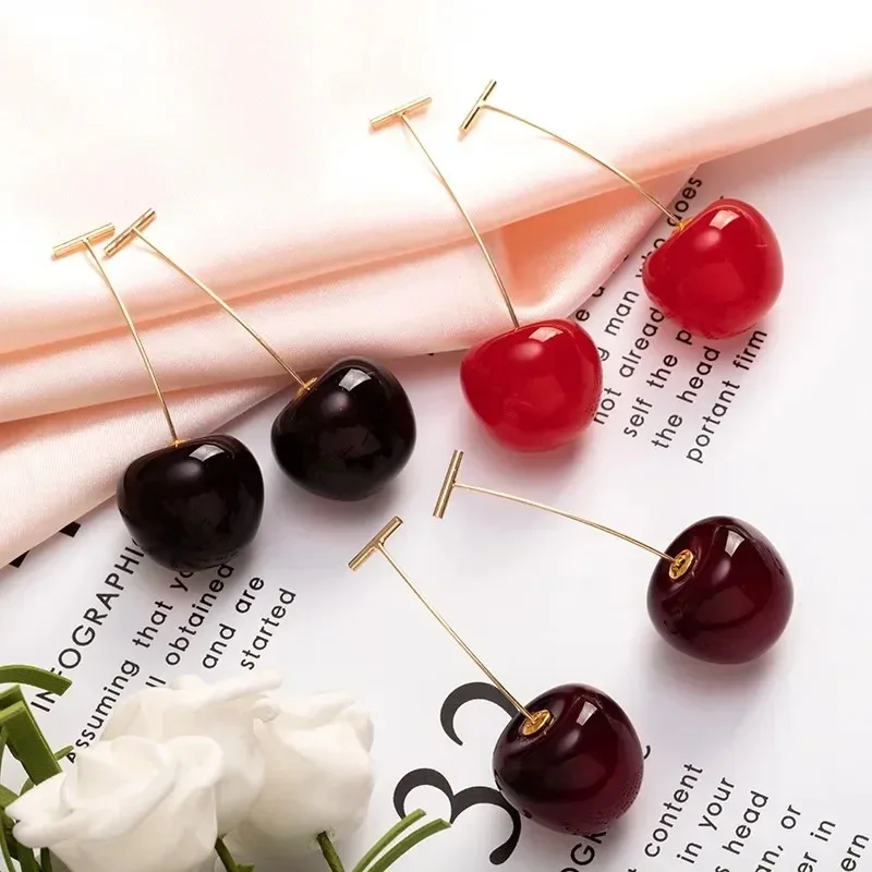 Earrings LATS New Cute Simulation Red Cherry for Women Girl Sweet Resin Student Fruit Fashion Jewelry Gift