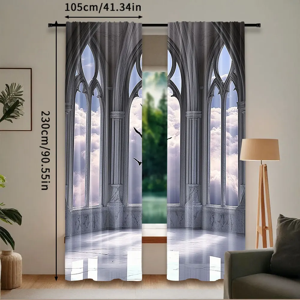 2Pcs Gothic Curtains Medieval Stone Balcony Graphic Design Mystic Middle Age Story For Bedroom Living Room And Dining Room A 4