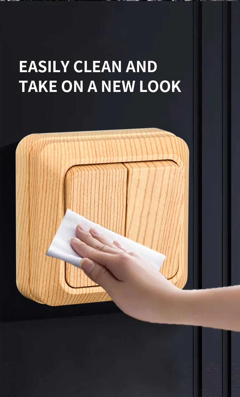 Description Picture 5 of itemWESA Wood Wall Mount Switch Classic Flame Retardant Plastic Panel 2 Gang 1 Way Vintage Imitation Wooden Color Wall Switch 16A AC