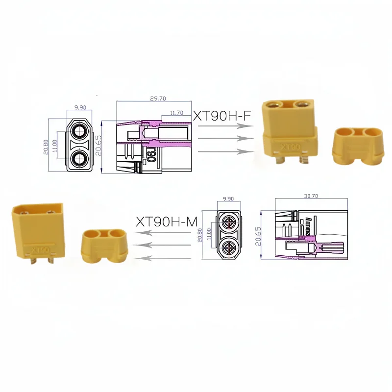 Lot de 5 paires Connecteurs XT90H Batterie RC - Mâle Femelle 60A