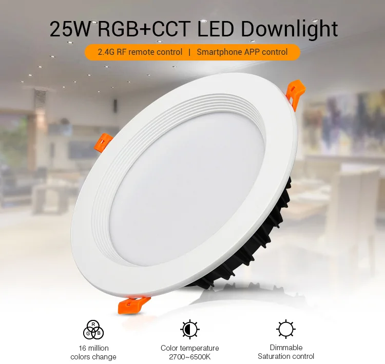 RGB+CCT 25W 2000LM 50000 lifespan roof down led  light anti dazzled chip LED  wireless 2.4g rf control factory