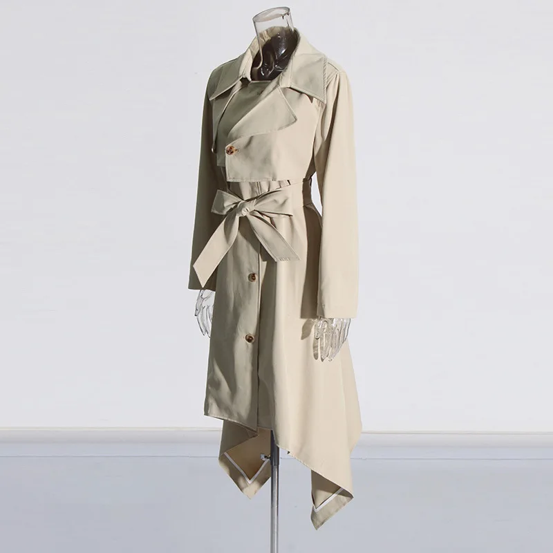 Description Picture 6 of itemBritish Style Long Coat 2024 New Fashion Niche Irregular Design Waist Tie Long Windbreaker Women Winter Clothes Women