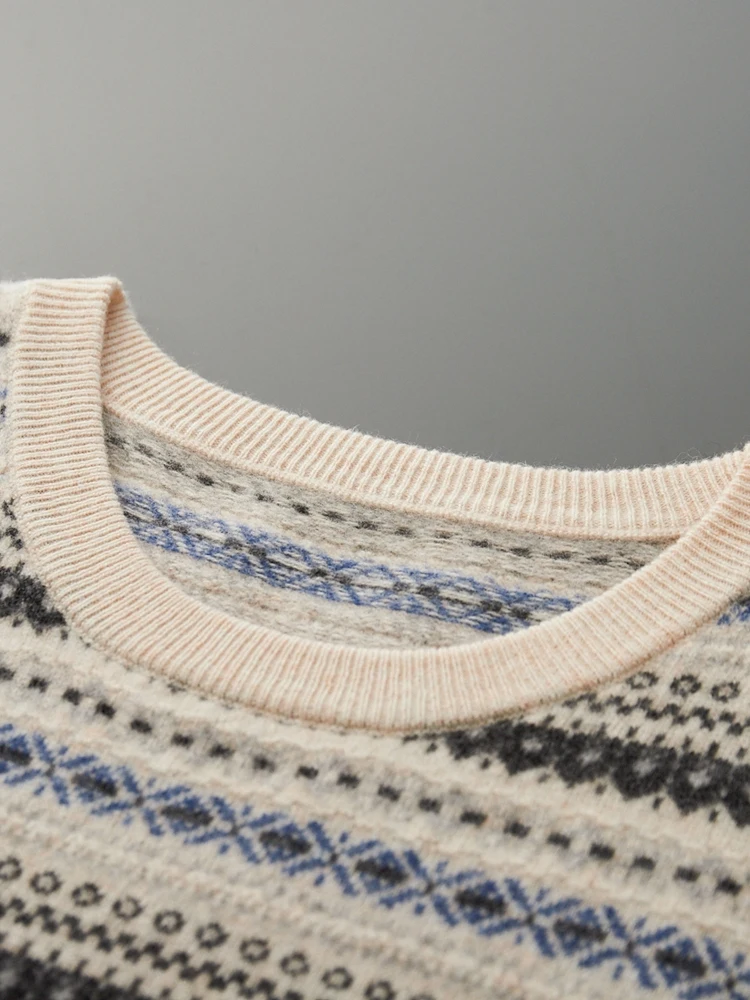 New Men O-neck 100% Merino Wool Sweater Autumn Winter Long Sleeve Cashmere Pullover Soft Warm Vintage Knitwear Casual Jumpers 3