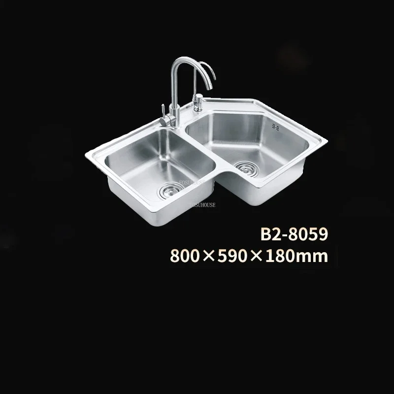 Modern Stainless Steel Corner Kitchen Sinks Home Kitchen Accessories Double Slot Washing Basin Balcony sliver Brushed Sinks X