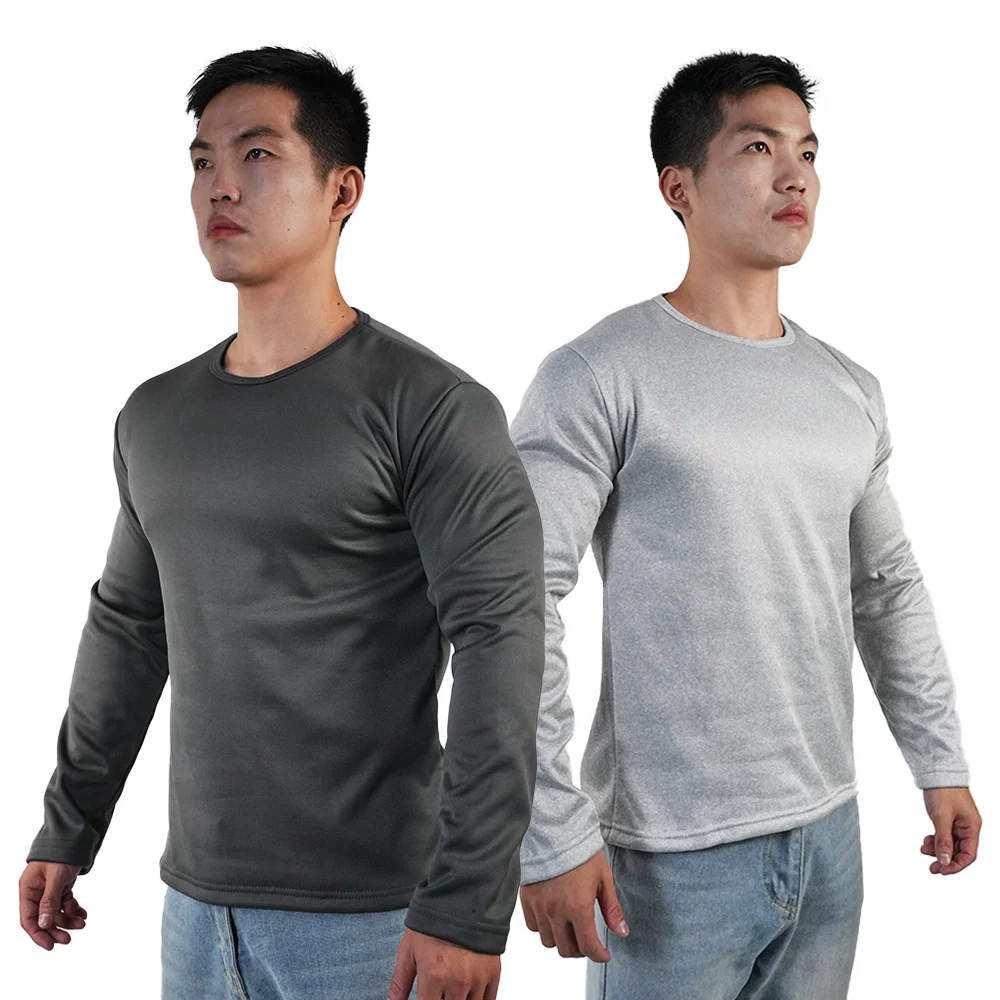 2pcs Winter Thermal Underwear Mens O Neck Bottoming Shirt Long Sleeved T Shirt Tops Solid Color Sweatshirt Large Size Undershirt