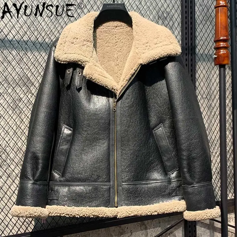 

Real Fur Coat Men's Genuine Leather Jacket Sheepskin Warm Thick Jacket Winter Men 2022 Real Leather Clothes De Cuero Genuino FCY