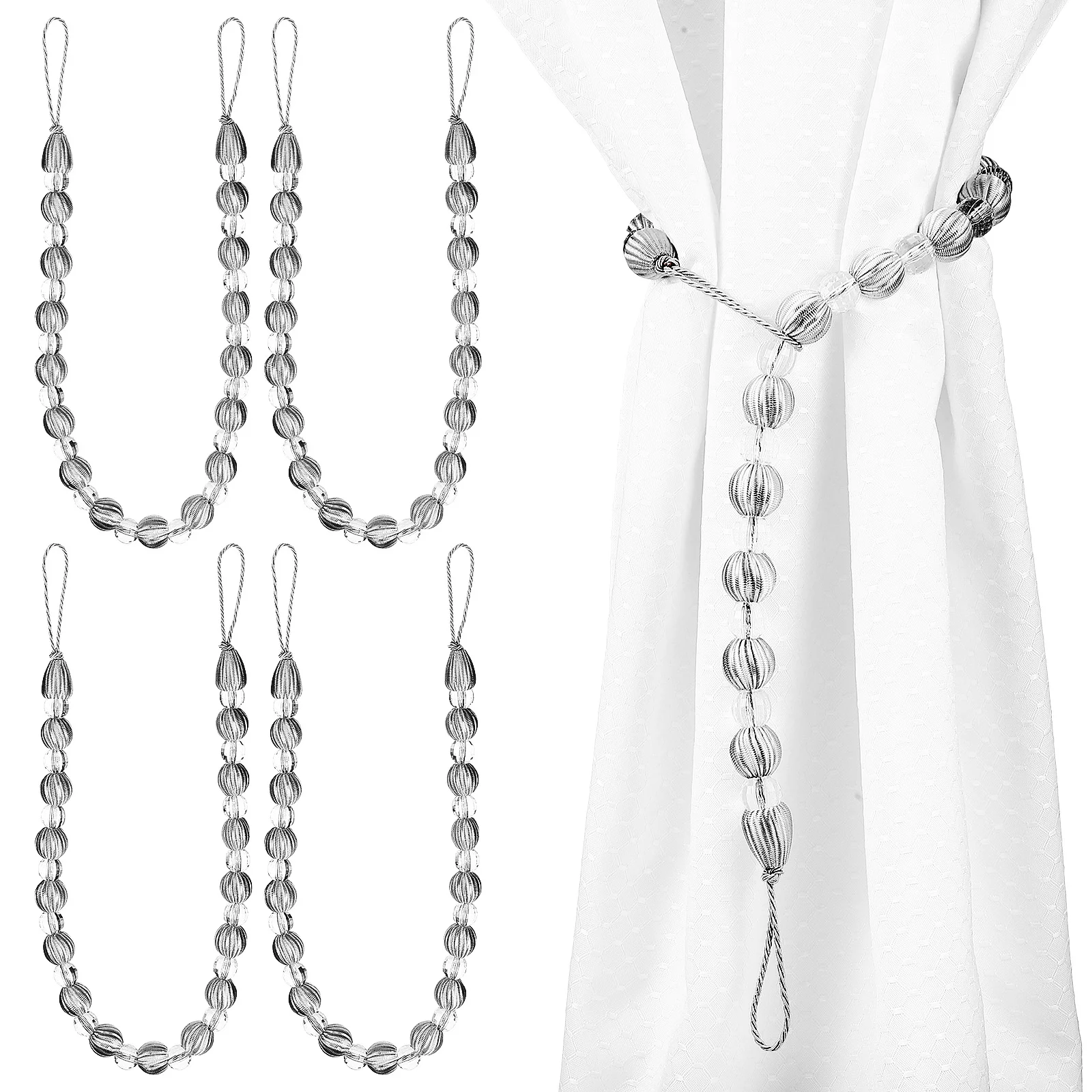 

6 Pcs Imitation Crystal Acrylic Faceted Beads Curtain Rope Ties (f13 Silver White) Pieces Holdbacks Straps Window Holder
