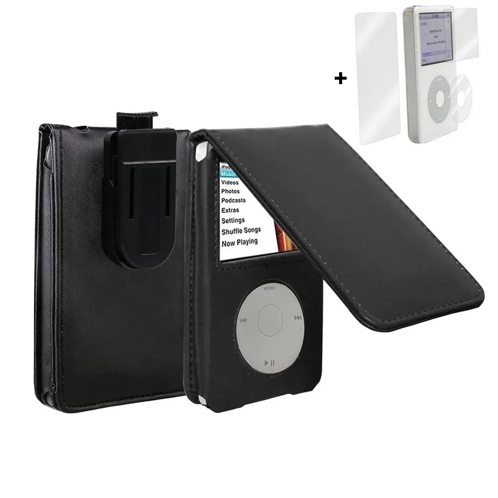 Custodia Protettiva In Pelle Flip Shell Per Apple Ipod Classic 80G 120G 160G Thin Ipod Video 5Th 30Gb + Proteggi Schermo