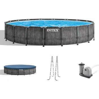 Intex Prism Frame Round Above Ground Outdoor Swimming Pool Set 1