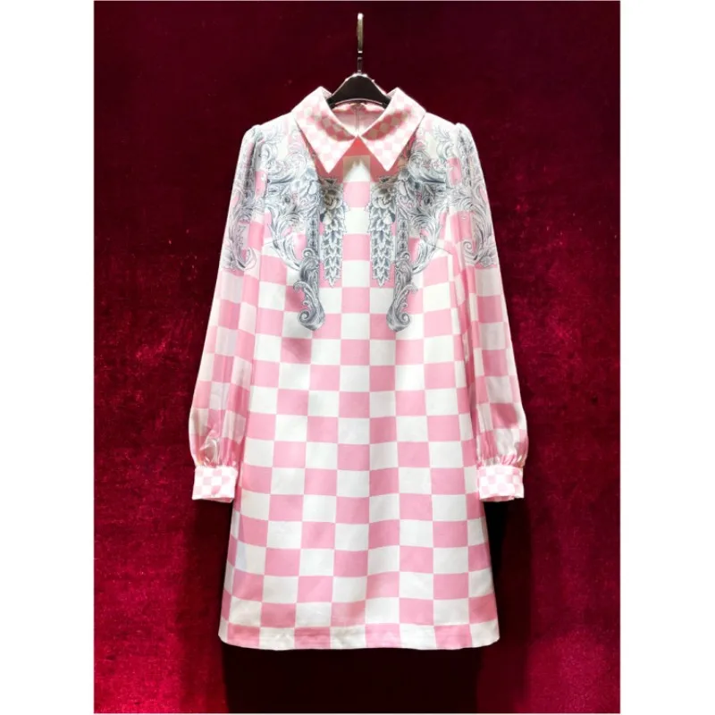 

2024 spring/summer new print long-sleeved lapel dress