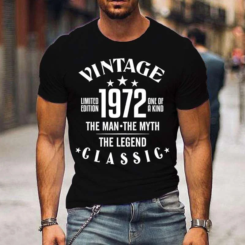 Фото Винтажные классические мужские футболки 1972 The Myth The Legend, летняя футболка, Женские повседневные топы с коротким рукавом и круглым вырезом №1