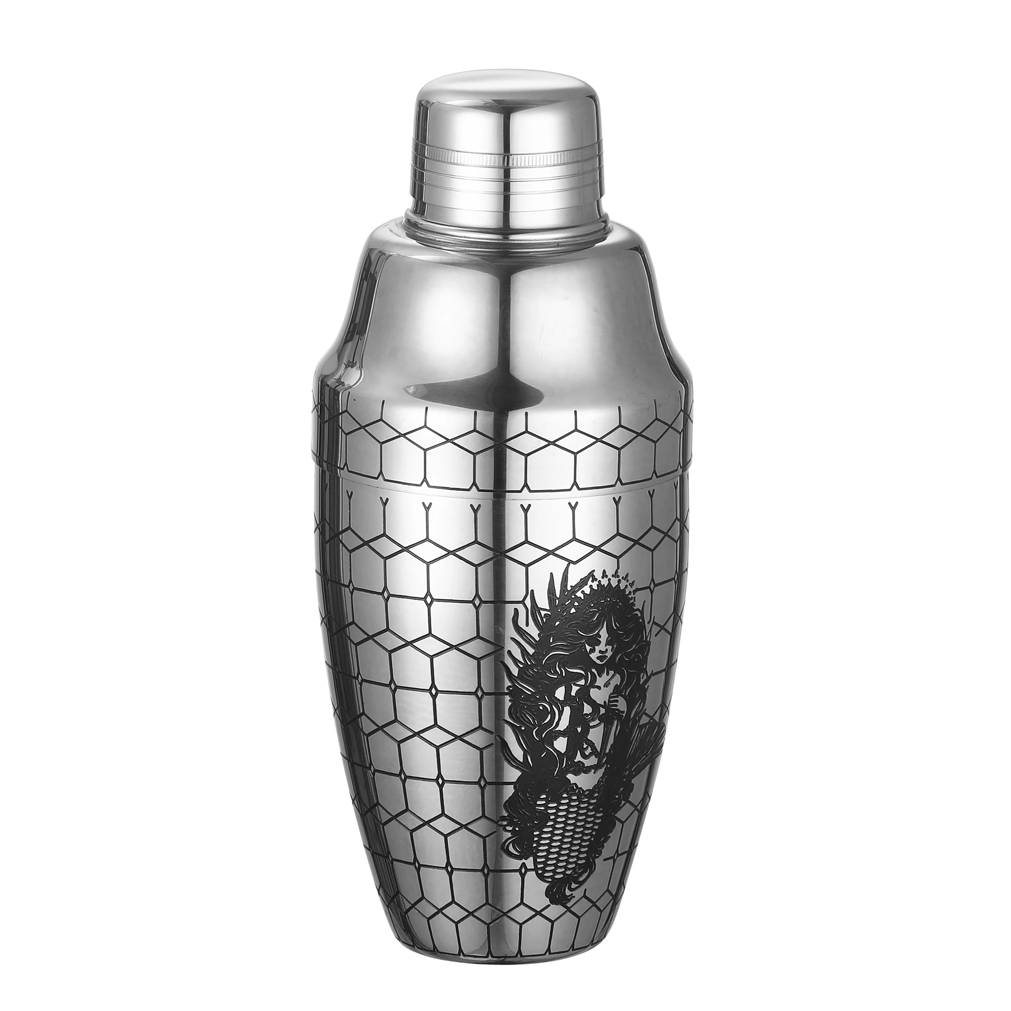 500ml Stainless Steel Cobbler Shaker with Etching Pattern Cocktail Shaker Bar Cobbler Bar Tools
