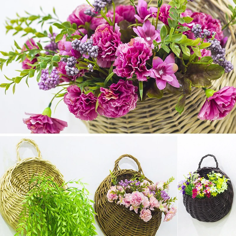 Handmade Woven Hanging Basket Storage Home Garden Flower Pot Hanging Wall Basket Wicker Rattam Vine Pot Indoor Plants Holder