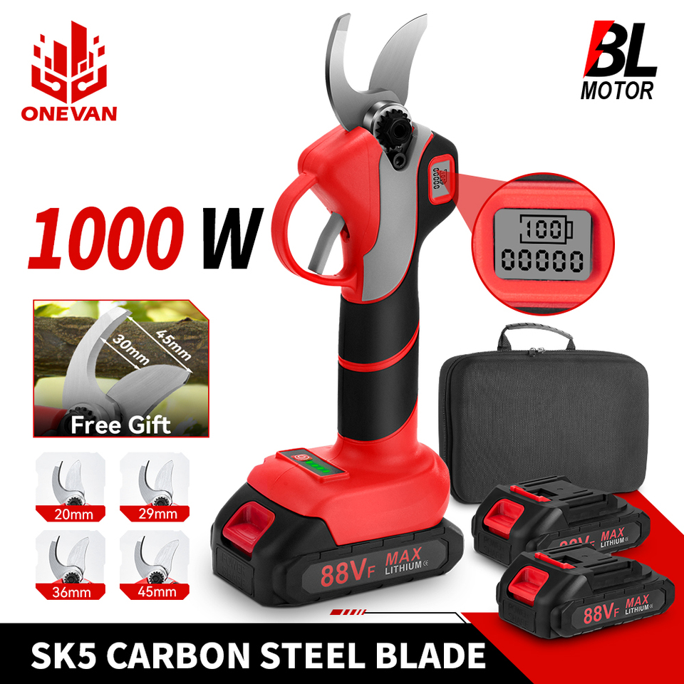 ONEVAN 30mm 4Gears Brushless Electric Pruning Shears Cordless Rechargeable Fruit Tree Bonsai Pruning For 21V 18V Battery