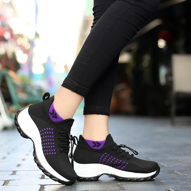 Casual Women Walking Flat Slip On Platform Sock Sneakers Shoes Plus Size 35-45 Zapatillas Mujer44_desvips.com