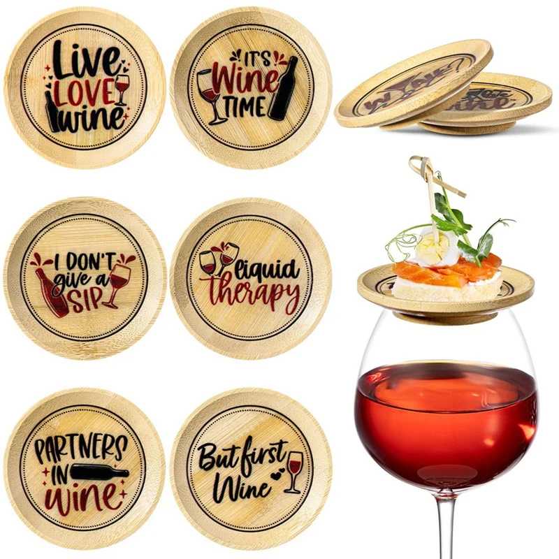 8 Pcs Wine Glass Charcuterie Topper Covers Bamboo Topper Coasters Plate