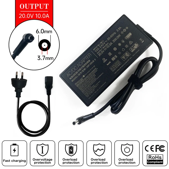 20V 10A 200W 6.0*3.7mm Laptop AC Adapter Charger for ASUS ADP-150CH B