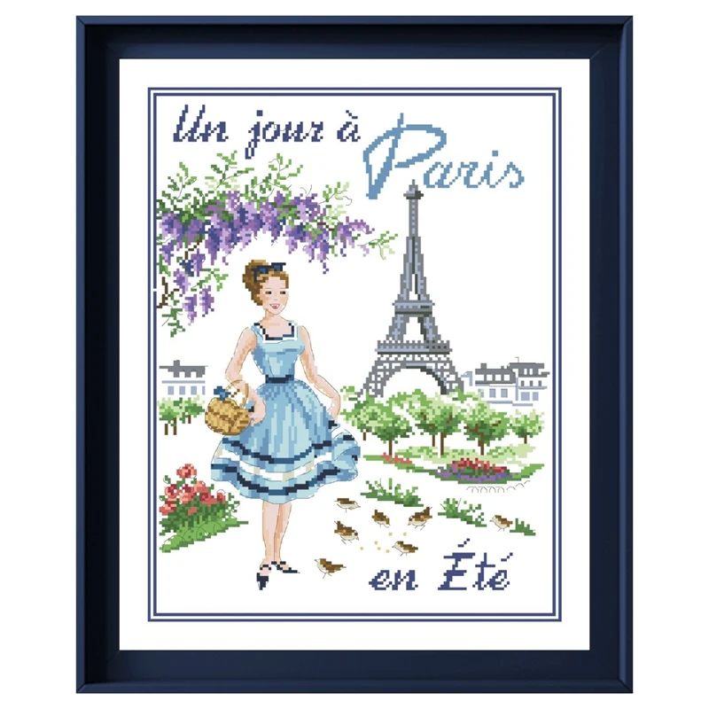 Paris in 4 season cross stitch cartoon package 18ct 14ct 11ct cloth cotton thread embroidery DIY handmade needlework