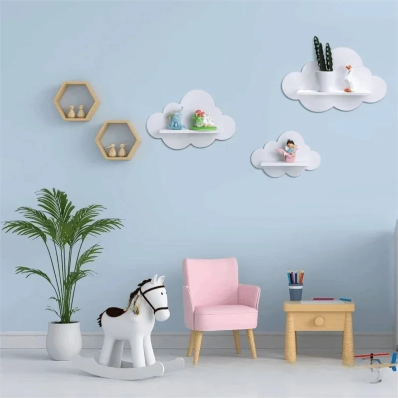 Cloud-Shaped Wooden Wall Storage Rack - Modern Minimalist Design, Durable & Stable
