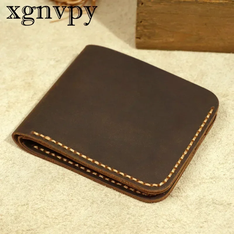 xgnvpy Fashion Genuine Leather Men's Wallet Retro Handcrafted Purse Durable Real Leather Coin Holder for Gentlemen 3