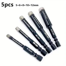 Hexagonal Shank Diamond Tile Drill Bit for Ceramic, Marble, and Granite (5pcs (5 6 8 10 12mm))