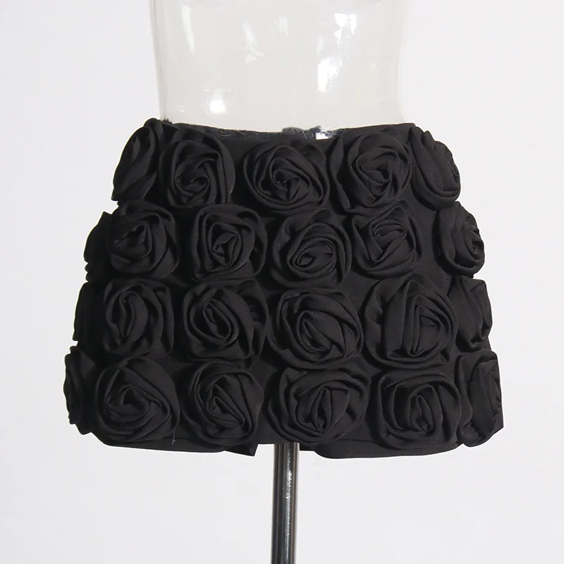 2024 Spring New Fashion Feminine Temperament Safety Shorts Three-Dimensional Rose Decoration Design Pantskirt High Waist Shorts