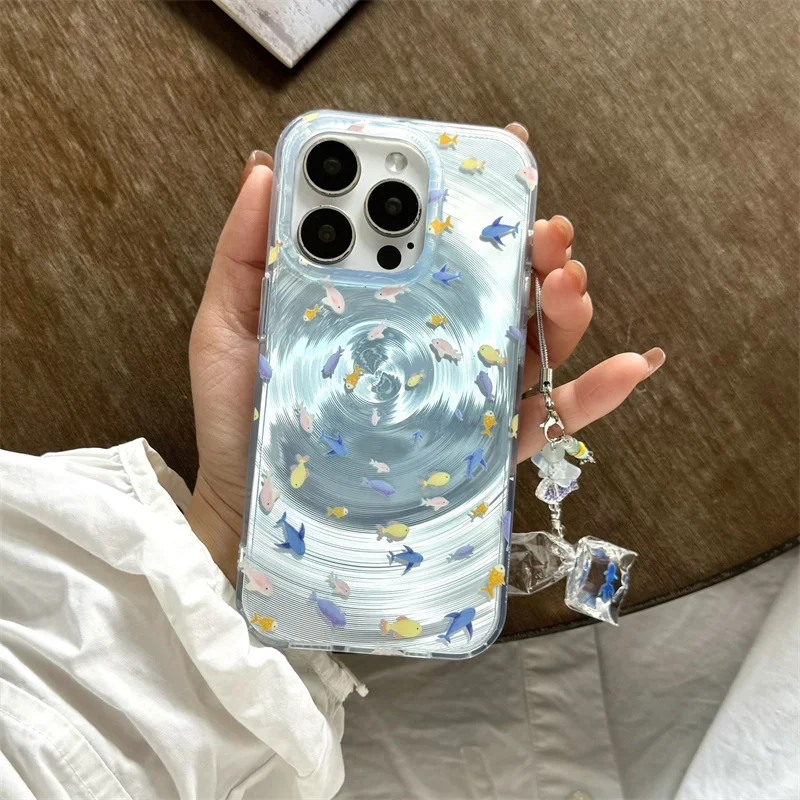 Whirlpool Fish Design Silicone Shockproof Phone Case with Pendant