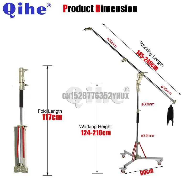 L5-120plus 스테인리스 스틸 붐 라이트 스탠드, 스탠드 높이 124-210CM, 크로스바 145-245cm
