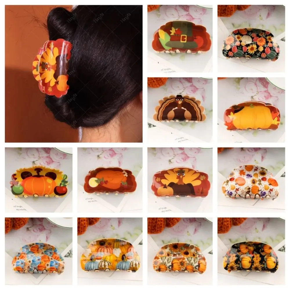 

Acrylic Thanksgiving Hair Claw Fashion Christmas Hat Pumpkin Flower Shark Clip Turkey Grab Clip Christmas Hair Clip Travel