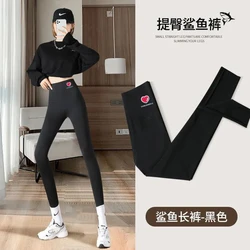 Shark Skin Leggings Women Wear Spring and Autumn Style Nine Point 2022 New Belly Closing Yoga Hip Lifting Grey Pants