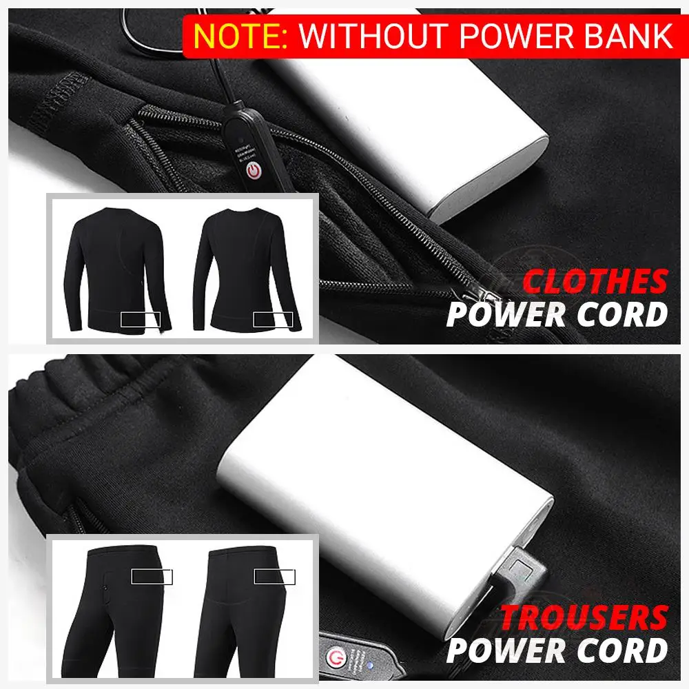 Winter Thermal Heated Jacket Men Women Vest Heated Underwear Ski Suit USB Electric Heating Clothing Fleece Thermal Long Johns