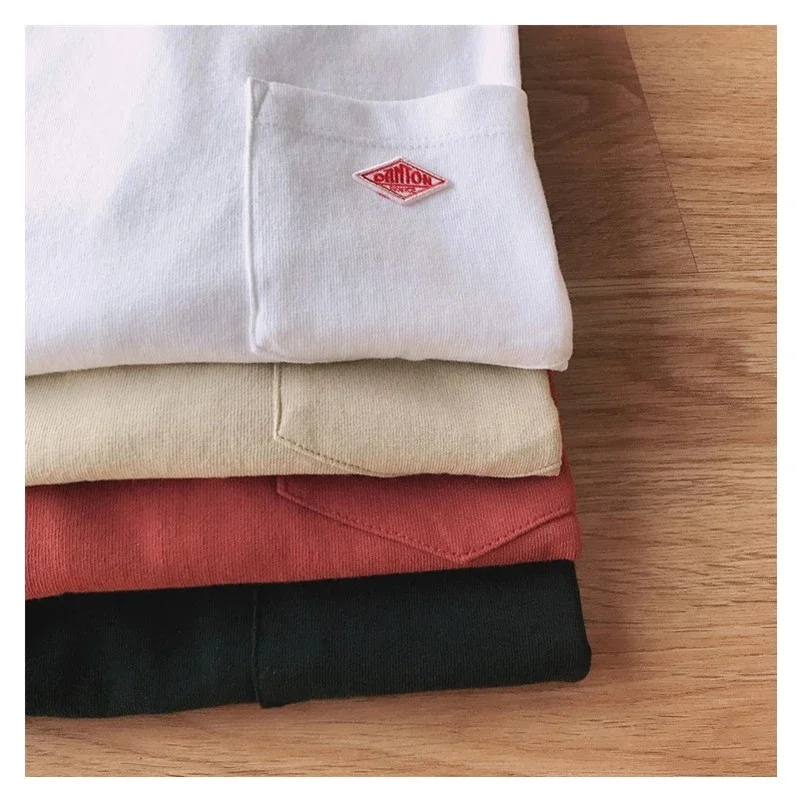 

Women's Pure Cotton Short Sleeve T-shirt Loose Simple Basic Round Neck Top Pocket Tees White-Apricot Black Solid color style