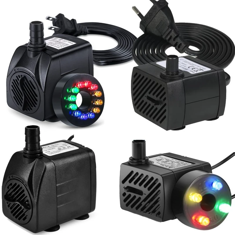 Ultra Quiet Fountain Pump Fish Tank Water Pump with LED Light for Garden Rockery Fountain Fish Air Aquarium Decoration water pump aquarium water pump fish tank pump