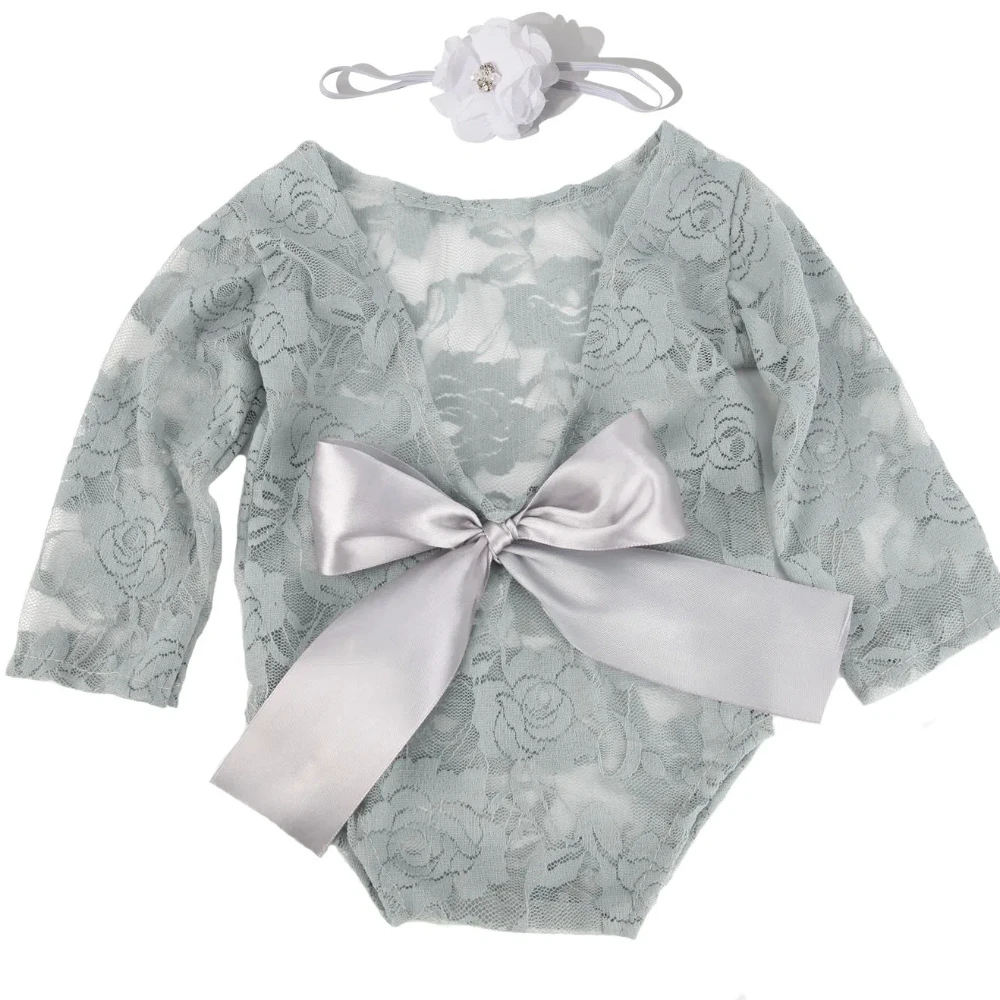 Baby Photography Props and Costumes Newborn Baby Photograph Clothing Lace Long Sleeve Pearl Rompers Photography Props