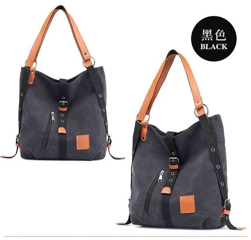 Fashion New Literary and Artistic Multi-function Hand-held Single-shoulder Double-shoulder Korean Canvas Female Bag Creation 