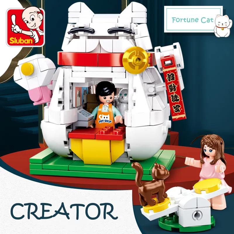 

Конструктор Sluban, игрушки для девочек, Dream Creator B0818, кот удачи, 323 шт., мини-украшения, кирпичи, совместимы с ведущими брендами