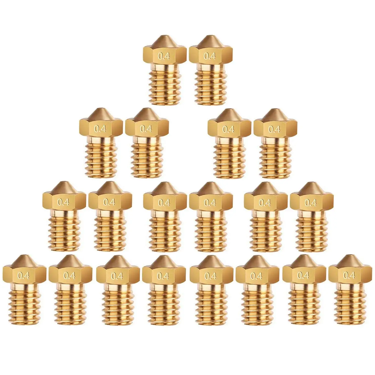 20Pcs E3D Nozzles M6 0.2/0.3/0.4/0.5/0.6/0.8/1.0mm Brass Nozzle Extruder Print Head for 1.75mm Filament E3D V5-V6 3D Printer