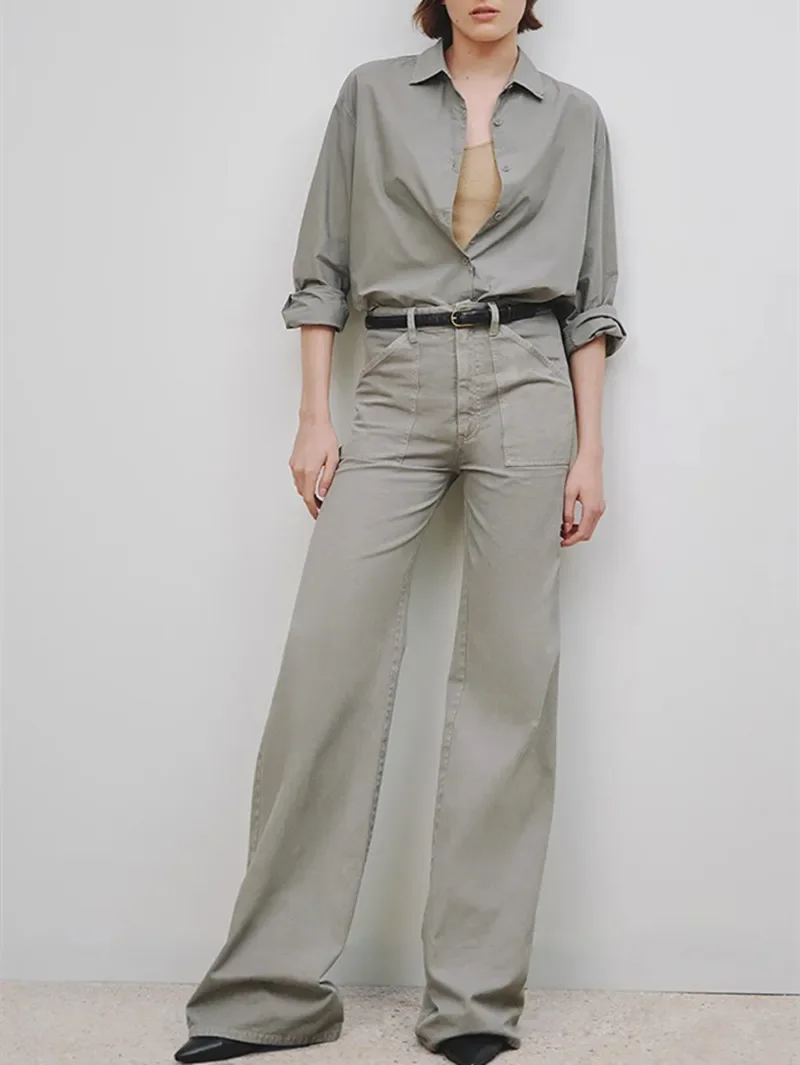 

Women's Flared Jeans 2023 New High Waist Zipper Solid Color Loose Casual Long Denim Pants