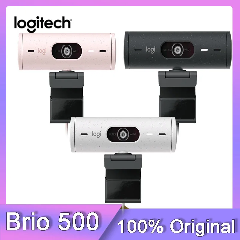 Logitech Brio 500 Full HD Webcam with Auto Light Correction Auto-Framing  Show Mode Dual Noise Reduction Mics For conferences