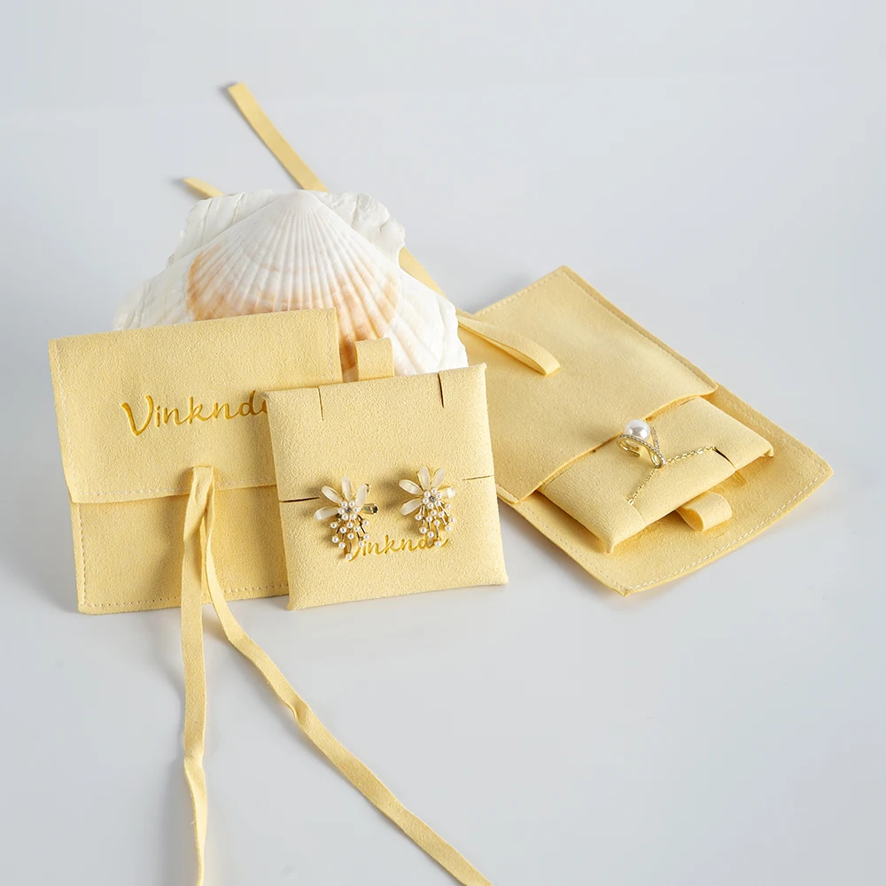 Custom Logo Print Luxury Small Microfiber Suede Jewelry Earrings Necklace Bracelet Gift Package Pouch Bag with Insert Pad Card