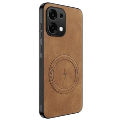 Luxury PU Leather Skin Magnetic Back Cover Case, Compatible with Magsafe for A6 Pro 5G Global (Brown)
