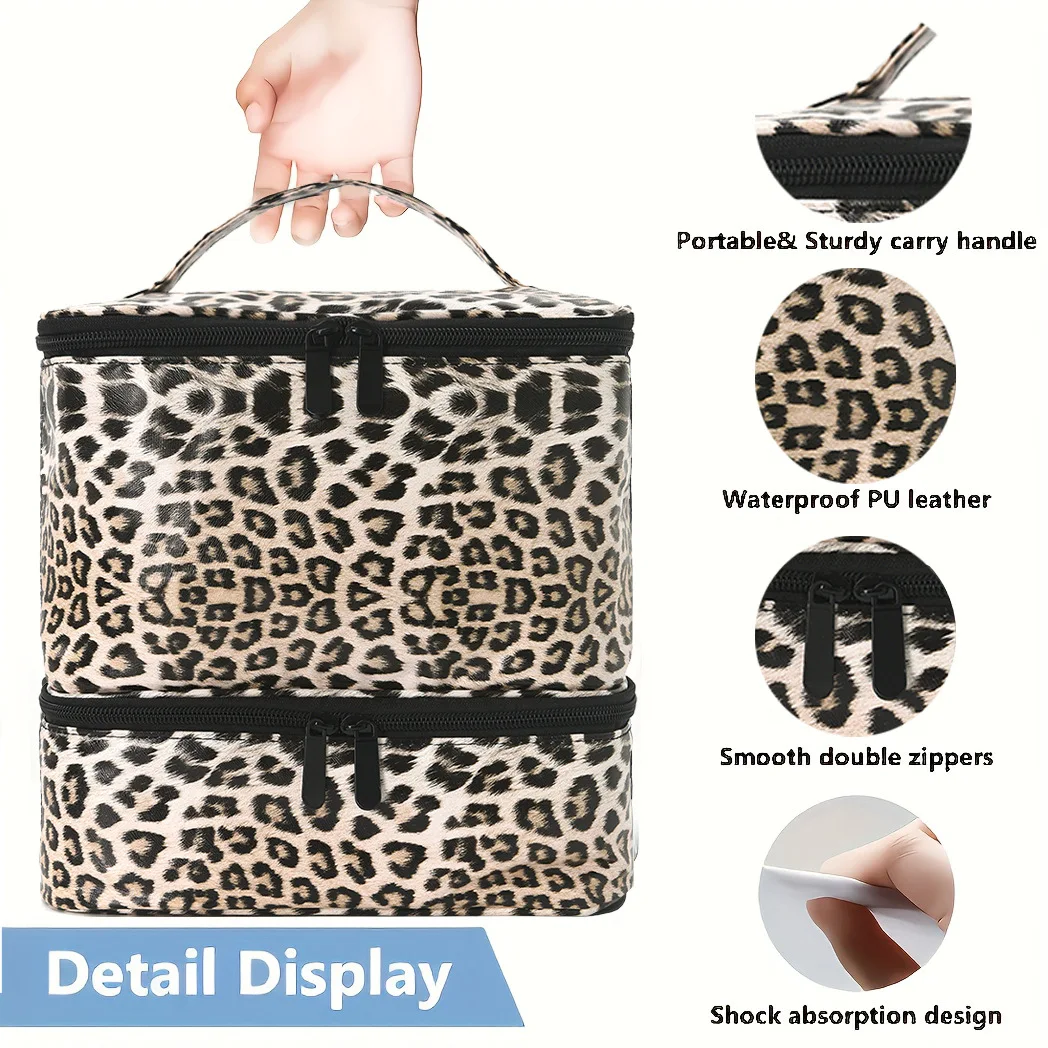 PU Nail Polish Storage Bag Double Layer Large Capacity Essential Oil Organizer Portable Nail Art Cosmetic Case Travel-Friendly