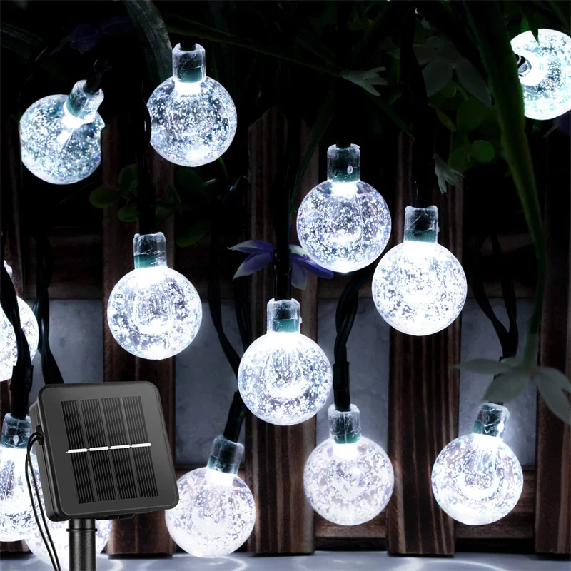 Solar-Powered Waterproof Crystal Globe String Lights - 60 LED Outdoor Garden Decor with 8 Lighting Modes