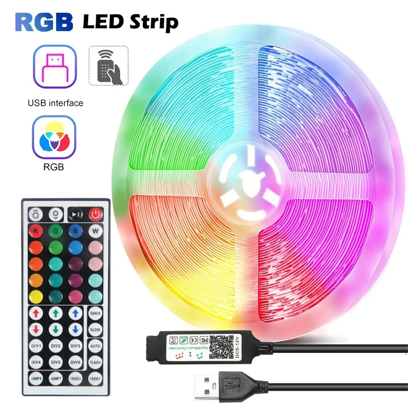 45M LED Strip Light Bluetooth Music Sync TV BackLight RGB Tape 3keys 24keys 44keys Remote Control for Christmas Room Decoration bluetooth led strips smd5050 phone control neon ice lighting music sync lamp for bedroom decoration tv backlight dc5v room decor