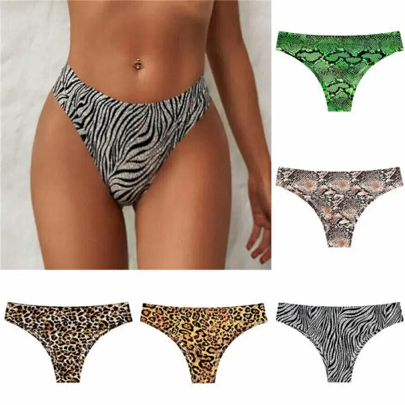 

Ice Silk Underwear Leopard Print Women's Briefs Sexy Low Waist Traceless One Piece Sports Yoga Panties