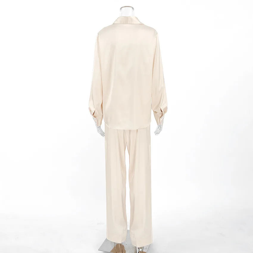 Fashion Commute 2 Piece-Set Trousers Ladies Casual Solid Shirts And High Waist Wide Leg Clothes Outfits Women's Pants Sets