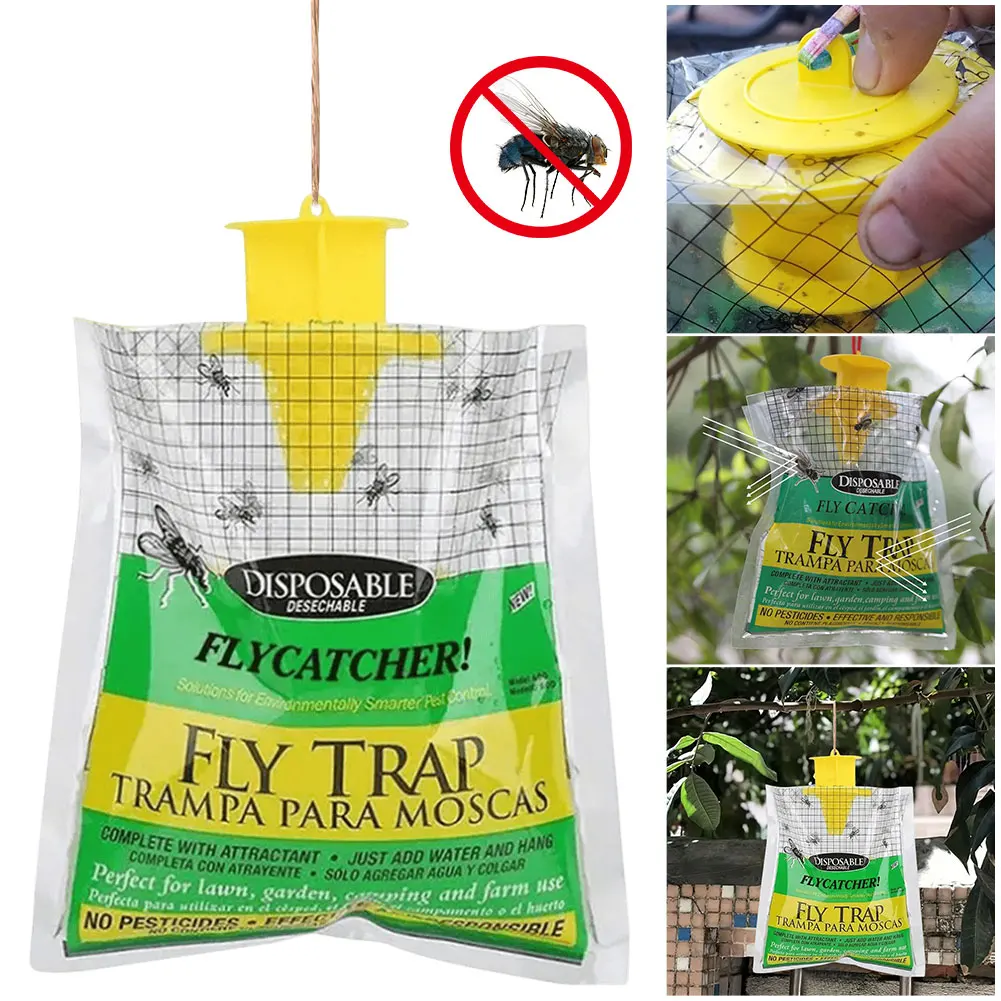 Hanging Fly Trap Bag with Fly Bait Disposable Non-Toxic Mosquito Catcher Wasp Insect Bug Killer for Outdoor