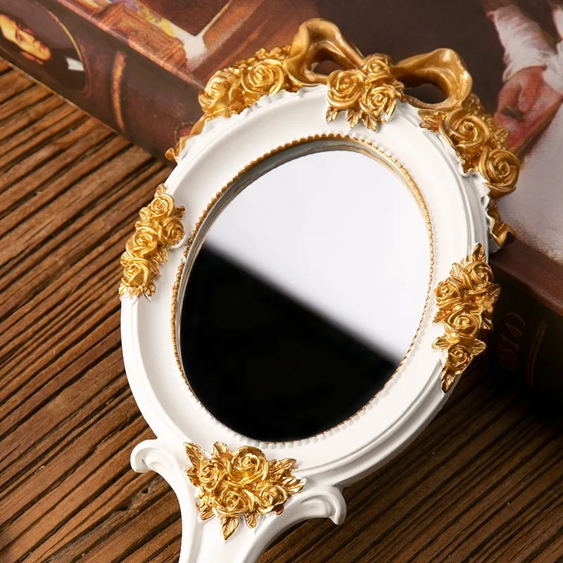 Makeup Mirror Vintage Handheld Mirror Vanity Makeup Compact Travel Beautiful Portable Oval Embossed Rose Handheld Mirrors Gift for Mom Girl