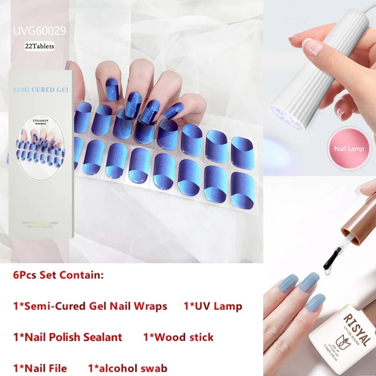 Semi Cured Gel Nail Strips with UV Lamp Gel Nail Polish Sealant Varnish Long-term Lamp Hardened and Firm 6Pcs/set For 30 Days